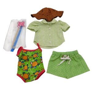 Handmade Green Turtle Swimsuit Short Set Fit 18" American Girl Doll NOT INCLUDED